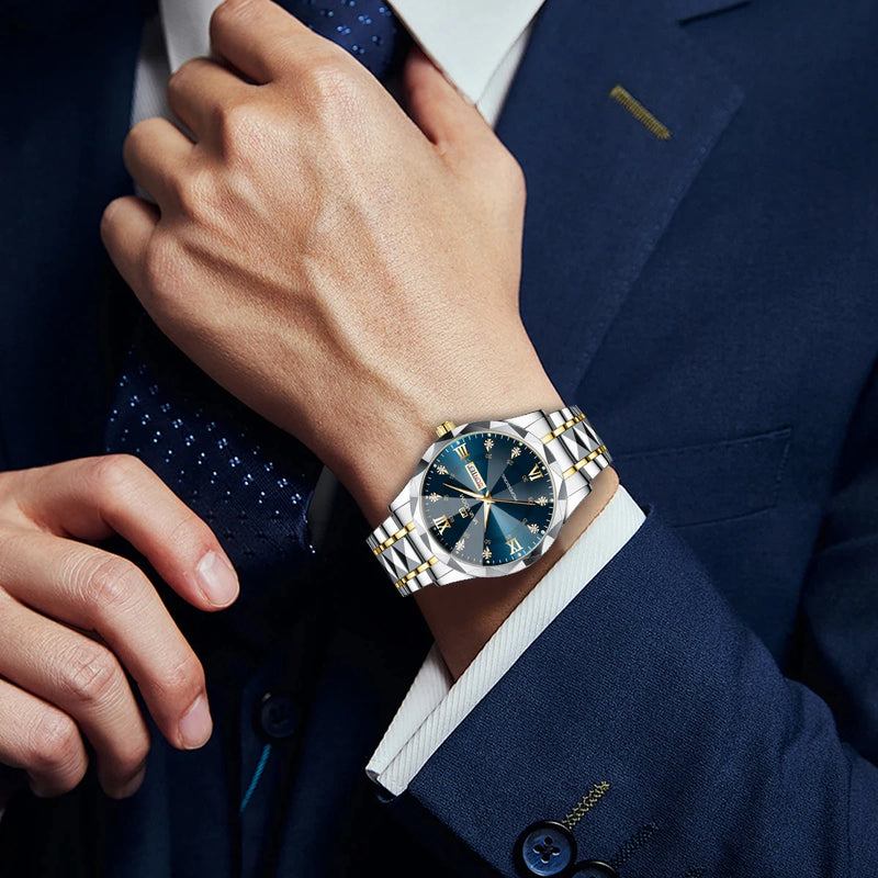 Relógio Executivo Masculino – BlueGold, à Prova D'Água, Calendário Duplo